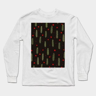 Christmas branches and dots - black and green Long Sleeve T-Shirt